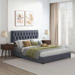 Donald Mid Century Modern Grey Velvet Platform Bed King - Image 4