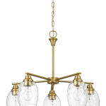 Elegance Five Lights Linear Arms with Golden Brass Finish Chain Chandelier 24"W × 8.5"H with Clear Water Glass