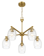 Elegance Five Lights Linear Arms with Golden Brass Finish Chain Chandelier 24"W × 8.5"H with Clear Water Glass - Image 4