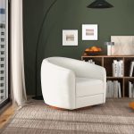 Elise Mid Century Modern Beige Boucle Swivel Chair - Image 2