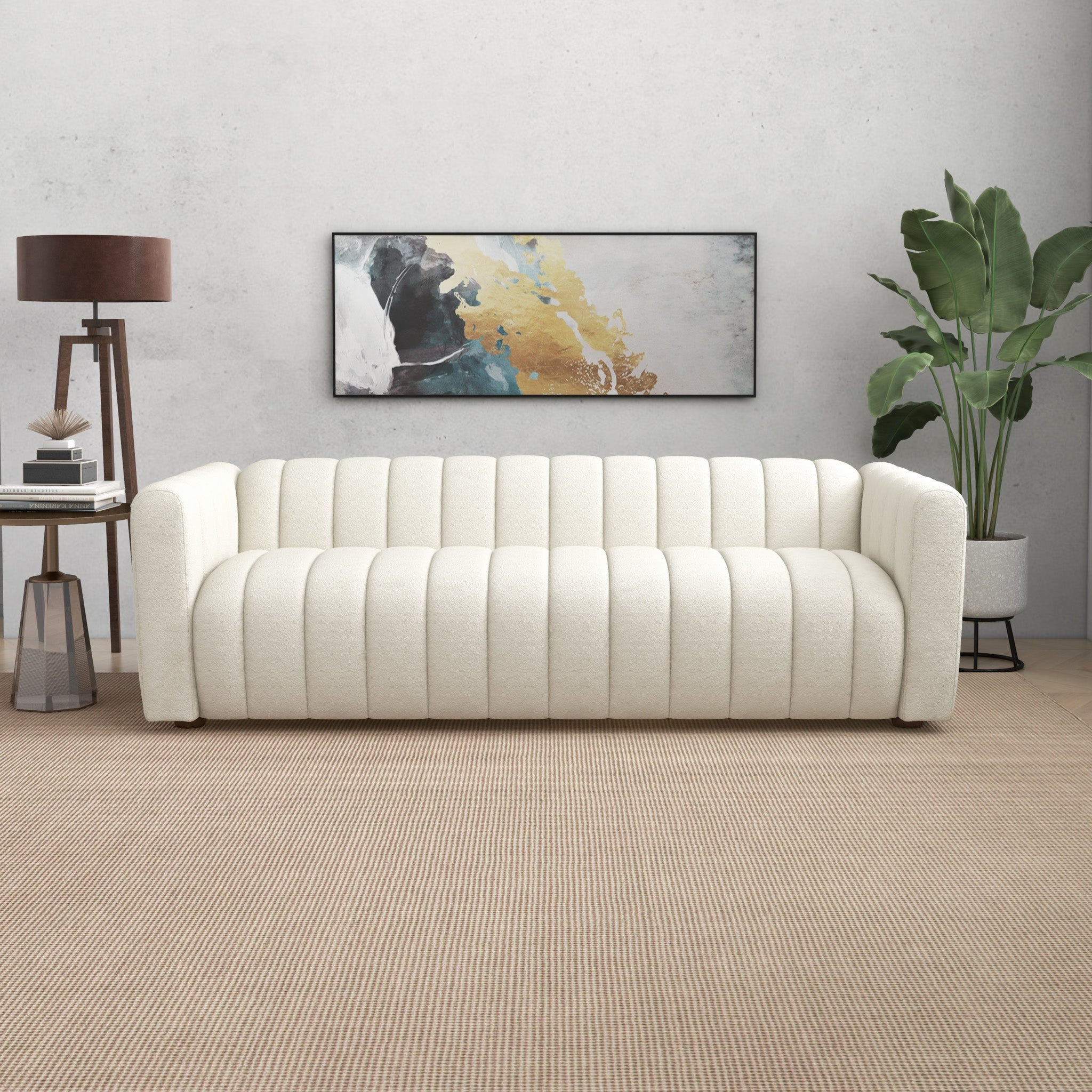 Elrosa Channel Tufted Beige Boucle Sofa Elrosa Channel Tufted Beige Boucle Sofa