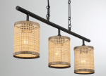 Elysian Three Lights Island With Natural Rattan Shade Farmhouse Chain Ceiling Lamp - Image 3