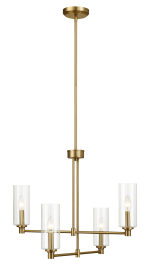 Enigma Four Lights Chandelier With Clear Ribbed Glass -Satin Brass - Image 3