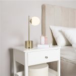 Ethereal Modern Small Brass Metal Table Lamp, Desk Lamp Fixture with White Glass Globe Shade - Image 4