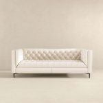 Evelyn Mid Century Modern Cream Leather Luxury Chesterfield Sofa - Image 3