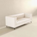 Evelyn Mid Century Modern Cream Leather Luxury Chesterfield Sofa - Image 4