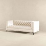 Evelyn Mid Century Modern Cream Leather Luxury Chesterfield Sofa - Image 5