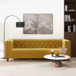 Evelyn Mid Century Modern Yellow Velvet Luxury Chesterfield Sofa - Image 3