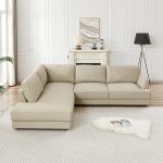 Glander Cream Leather Sectional Sofa Left Facing - Image 3