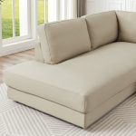Glander Cream Leather Sectional Sofa Left Facing - Image 4