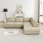 Glander Cream Leather Sectional Sofa Right Facing - Image 2