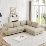 Glander Cream Leather Sectional Sofa Right Facing - Image 3
