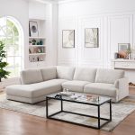 Glander Cream Linen Sectional Sofa Left Facing - Image 3