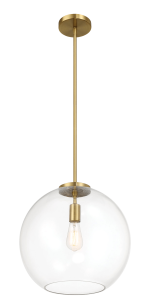 Gleam Single Light Pendant Lamp With Clear Globe Glass - Satin Brass - Image 2