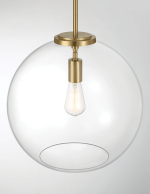 Gleam Single Light Pendant Lamp With Clear Globe Glass - Satin Brass - Image 3
