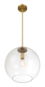 Gleam Single Light Pendant Lamp With Clear Globe Glass - Satin Brass - Image 4