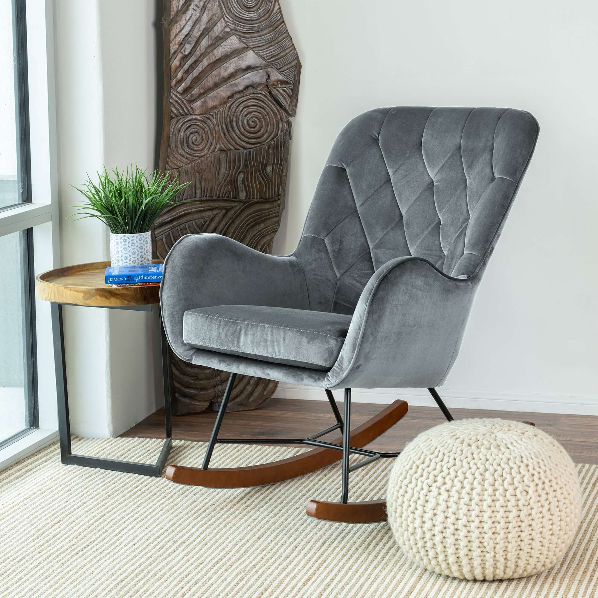 Hannah Mid Century Modern Rocking Chair In Dark Grey Hannah Mid Century Modern Rocking Chair In Dark Grey