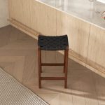 James Mid-Century Modern Genuine Black Leather 24.5" Counter Stool - Image 2