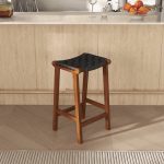 James Mid-Century Modern Genuine Black Leather 24.5" Counter Stool - Image 3