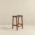 James Mid-Century Modern Genuine Black Leather 24.5" Counter Stool - Image 5