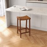 James Mid-Century Modern Genuine Tan Leather 29" Bar Stool - Image 2