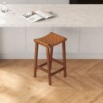 James Mid-Century Modern Genuine Tan Leather 29" Bar Stool - Image 3