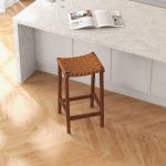 James Mid-Century Modern Genuine Tan Leather 29" Bar Stool - Image 4