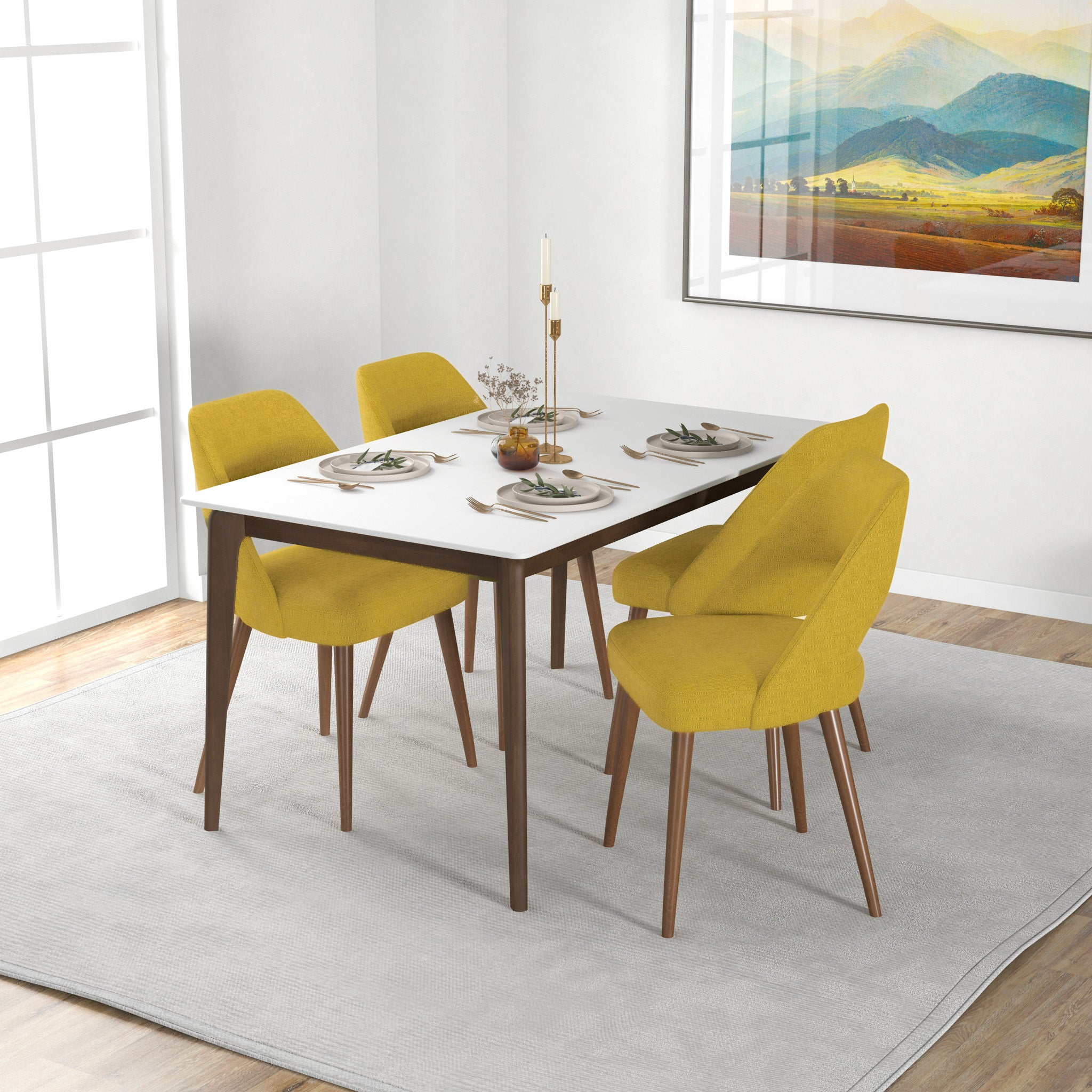 Juliana Mid Century Modern Yellow Fabric Dining Chair (Set Of 2) Juliana Mid Century Modern Yellow Fabric Dining Chair (Set Of 2)
