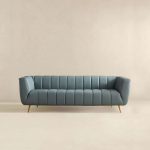 LaMattina Genuine Italian Blue Leather Channel Tufted Sofa - Image 4