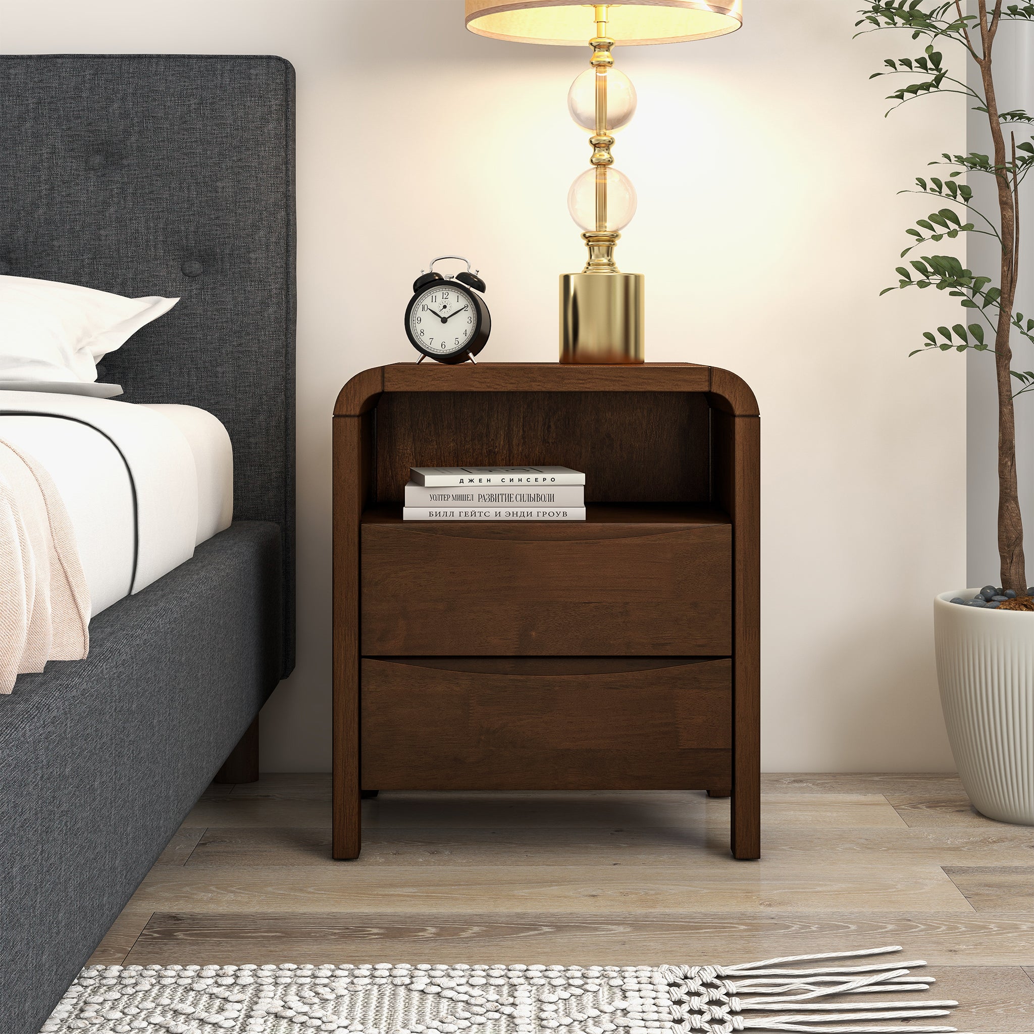 Lionel Mid Century Modern Solid Wood Nightstand 2-Drawer Lionel Mid Century Modern Solid Wood Nightstand 2-Drawer
