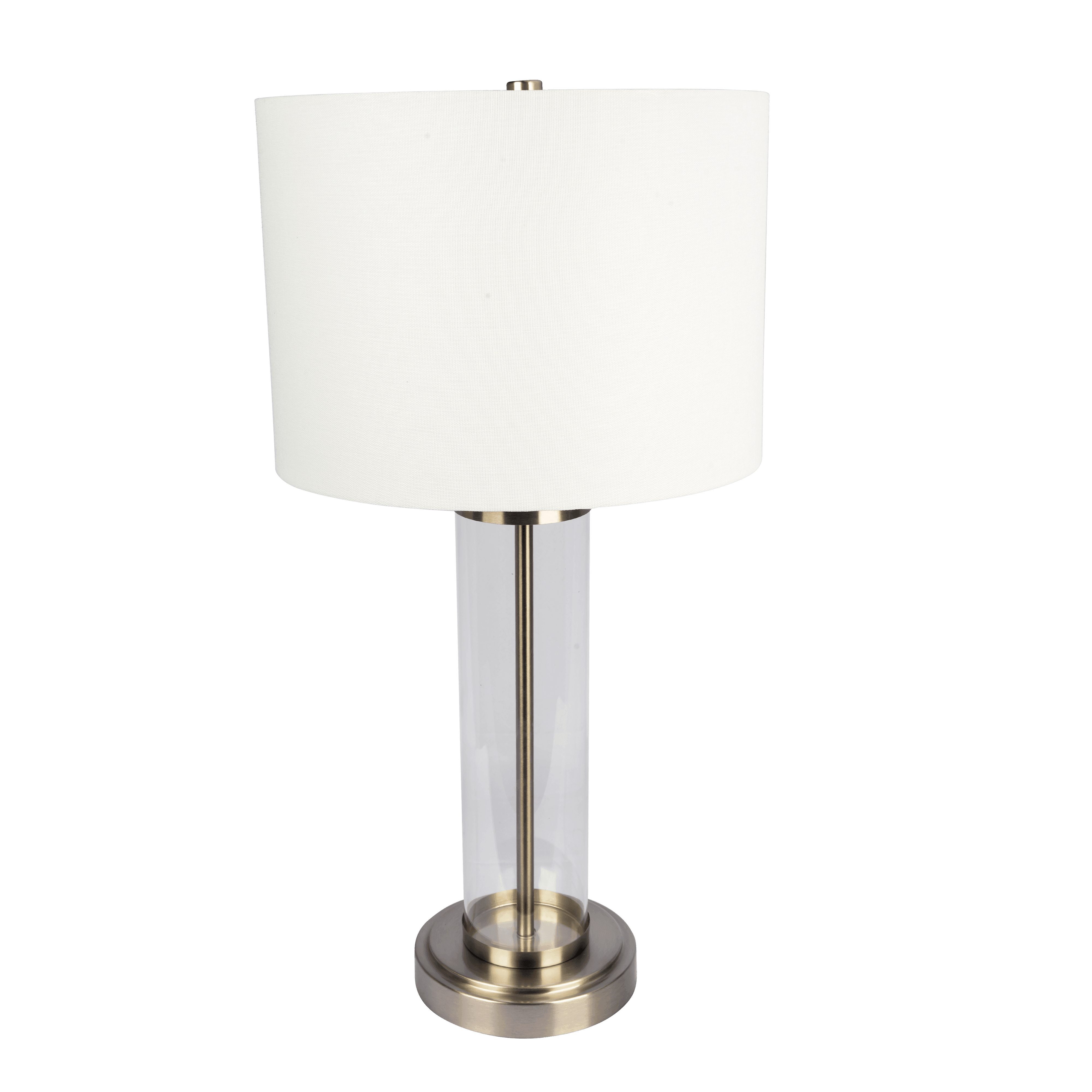 Luna Brushed Nickel Table Lamp with On/Off Switch Clear Glass Body Metal Base Luna Brushed Nickel Table Lamp with On/Off Switch Clear Glass Body Metal Base