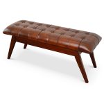 Maja Mid Century Modern Tan Leather Bench - Image 2