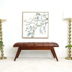 Maja Mid Century Modern Tan Leather Bench - Image 3
