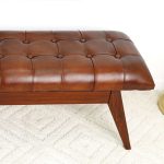 Maja Mid Century Modern Tan Leather Bench - Image 4