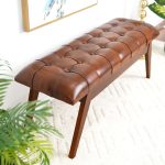 Maja Mid Century Modern Tan Leather Bench - Image 5