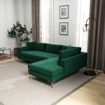 Mano  L-Shaped Velvet Sectional Sofa In Green Right Facing - Image 2