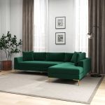 Mano  L-Shaped Velvet Sectional Sofa In Green Right Facing - Image 3