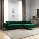 Mano  L-Shaped Velvet Sectional Sofa In Green Right Facing - Image 4