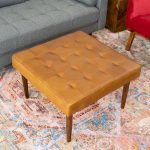 Mark Mid-Century Tufted Square Genuine Leather Upholstered Ottoman In Tan - Image 4