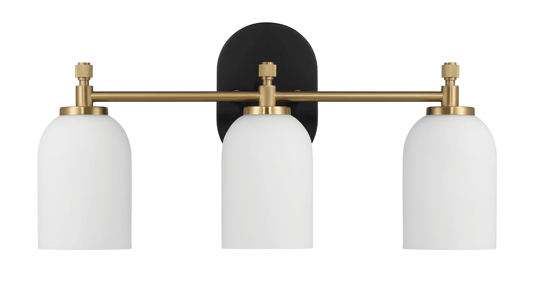 Meadows Three Lights Vanity Brushed Gold Bathroom Wall Light for Bathroom Over Mirror 20.5"W × 10.125"H × 5.5"E with White Frosted Glass