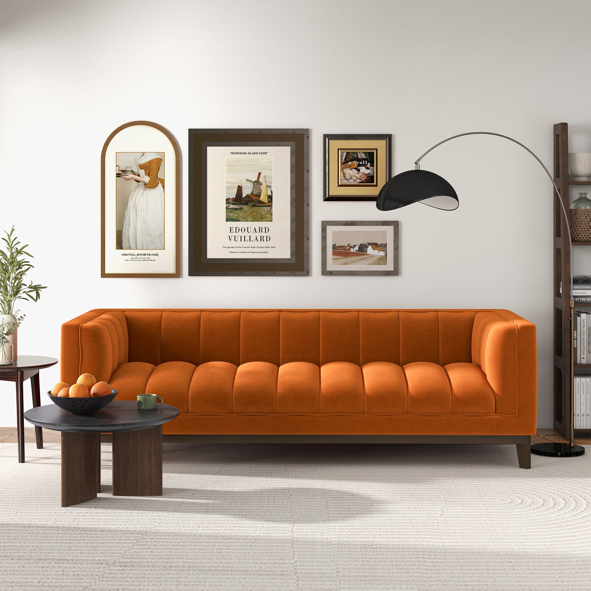 Melissa Mid-Century Orange Velvet Modern Sofa Melissa Mid-Century Orange Velvet Modern Sofa