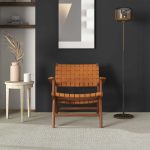 Melody Black Strap Leather Teak Wood Lounge Chair - Image 2