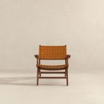 Melody Black Strap Leather Teak Wood Lounge Chair - Image 3