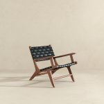 Melody Black Strap Leather Teak Wood Lounge Chair - Image 3
