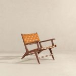 Melody Black Strap Leather Teak Wood Lounge Chair - Image 4