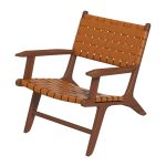 Melody Black Strap Leather Teak Wood Lounge Chair - Image 5