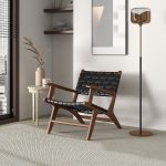 Melody Black Strap Leather Teak Wood Lounge Chair - Image 5
