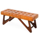 Mia Tan Leather Bench With Buttons - Image 2