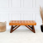 Mia Tan Leather Bench With Buttons - Image 3