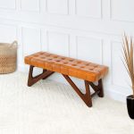 Mia Tan Leather Bench With Buttons - Image 4